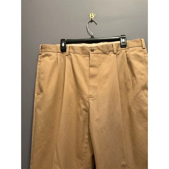 Brooks Brothers Advantage Chino Mens 38x30 Beige Pleated Cuffed Pants - Picture 2 of 9